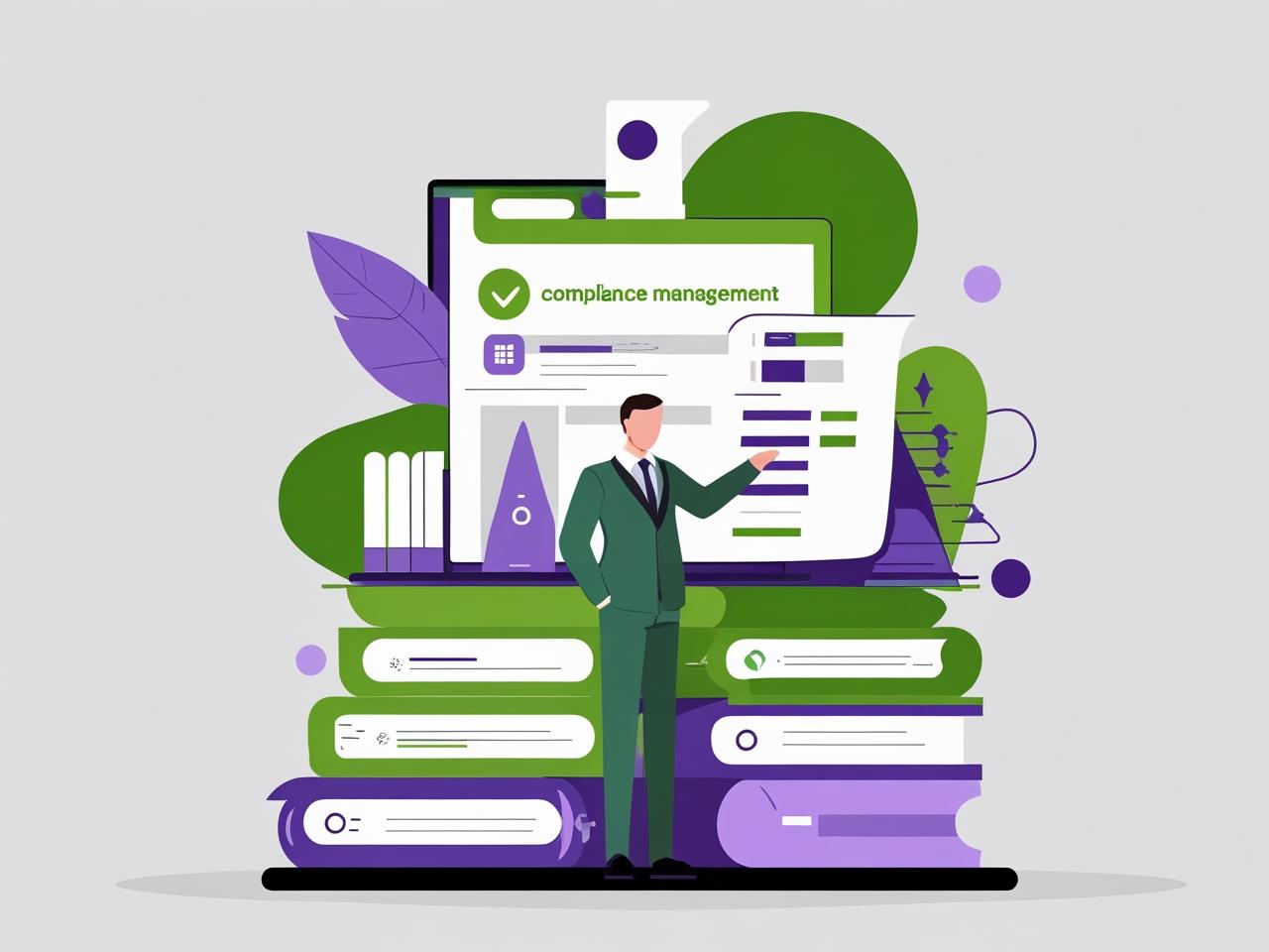 Compliance management, vector style minimalist, background transparent, motiv green violet